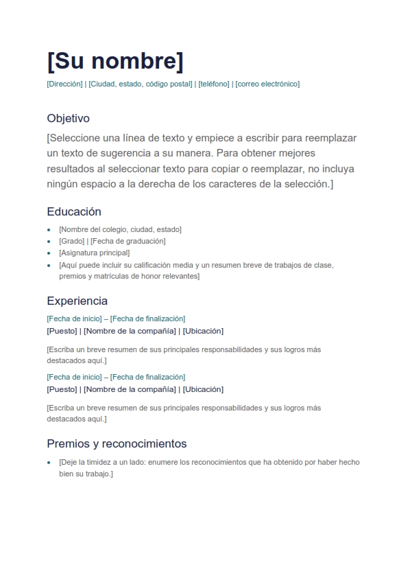 CV Recién Graduado